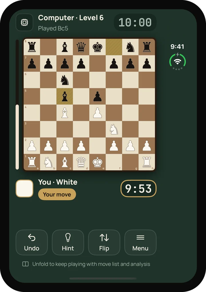 A solo game on the folded iPhone Duo's cover screen.